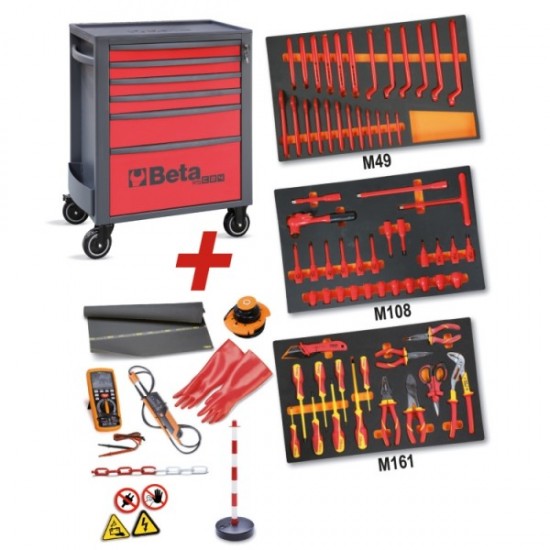КОД:024004016 / 2400 RSC24/6-VEM - Количка за инструменти с 6 чекмеджета и комплект от 81 бр. инструменти изолирани 1000V за поддръжка и ремонт на хибридни и електрически автомобили / 2400 RSC24/6-VEM от Beta категория Колички и шкафове за инструменти от 
