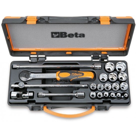 КОД:009100936 / 910A/C16 - Комплект от 16 броя шестостенни вложки и 5 броя аксесоари на 3/8" в кутия / 910A/C16 от Beta категория Вложки и аксесоари, 3/8" от Beta-Tools.bg