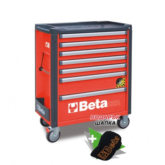 КОД:037000273 / C37A/7-R - Количка за инструменти със 7 чекмеджета + ATS, червена / C37A/7-R от Beta категория Колички за инструменти от Beta-Tools.bg