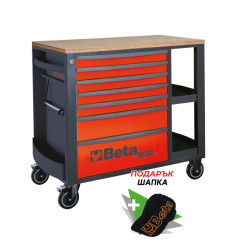 RSC24L/7-R - Количка за инструменти със 7 чекмеджета и странични рафтове, червена