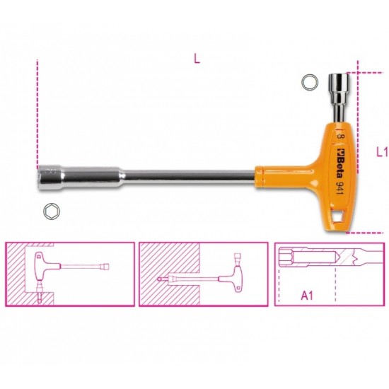 941 7 - Г-образни ключове на вложка с дръжка 6/12 - стен