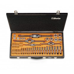 446 /C48 - К-т метчици, плашки и въртоци от хромирана стомана (48 бр) в дървена кутия