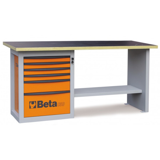 КОД:059000041 / C59 A-R - Работно бюро, червено с 1 шкаф с 6 чекмеджета (СПРЯНО ОТ ПРОИЗВОДСТВО) / C59A-R от Beta категория Работни маси и бюра от Beta-Tools.bg