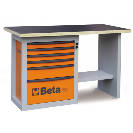 КОД:059000023 / C59 C-G - Работно бюро, сиво с 1 шкаф с 6 чекмеджета, къса версия (СПРЯНО ОТ ПРОИЗВОДСТВО) / C59C-G от Beta категория Работни маси и бюра от Beta-Tools.bg