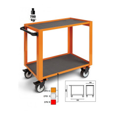 CP51 O - Количка за тежко натоварване оранжева празна (900х900х600) за инструменти, с 2 плота, с гумено покритие