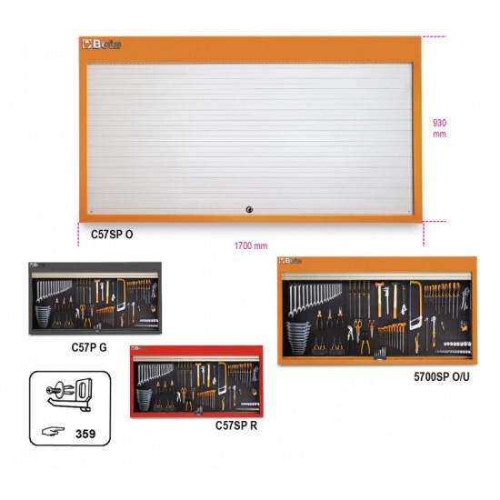 C57 SP-O - Табло оранжево празно (1700x160x930мм) за инструменти с 3 панела, ролетен капак с централно заключване
