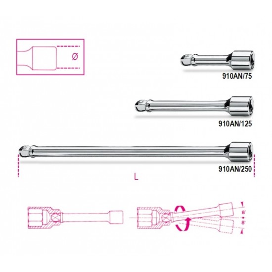 910 AN/75 - Удължение на 3/8" L=75мм с обла глава